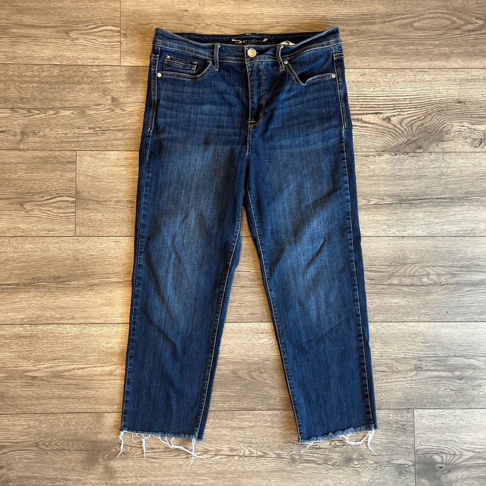 Seven7 Women’s Dark Wash Denim Jeans Cropped Capri Pant Fray Hem 10 24” Inseam